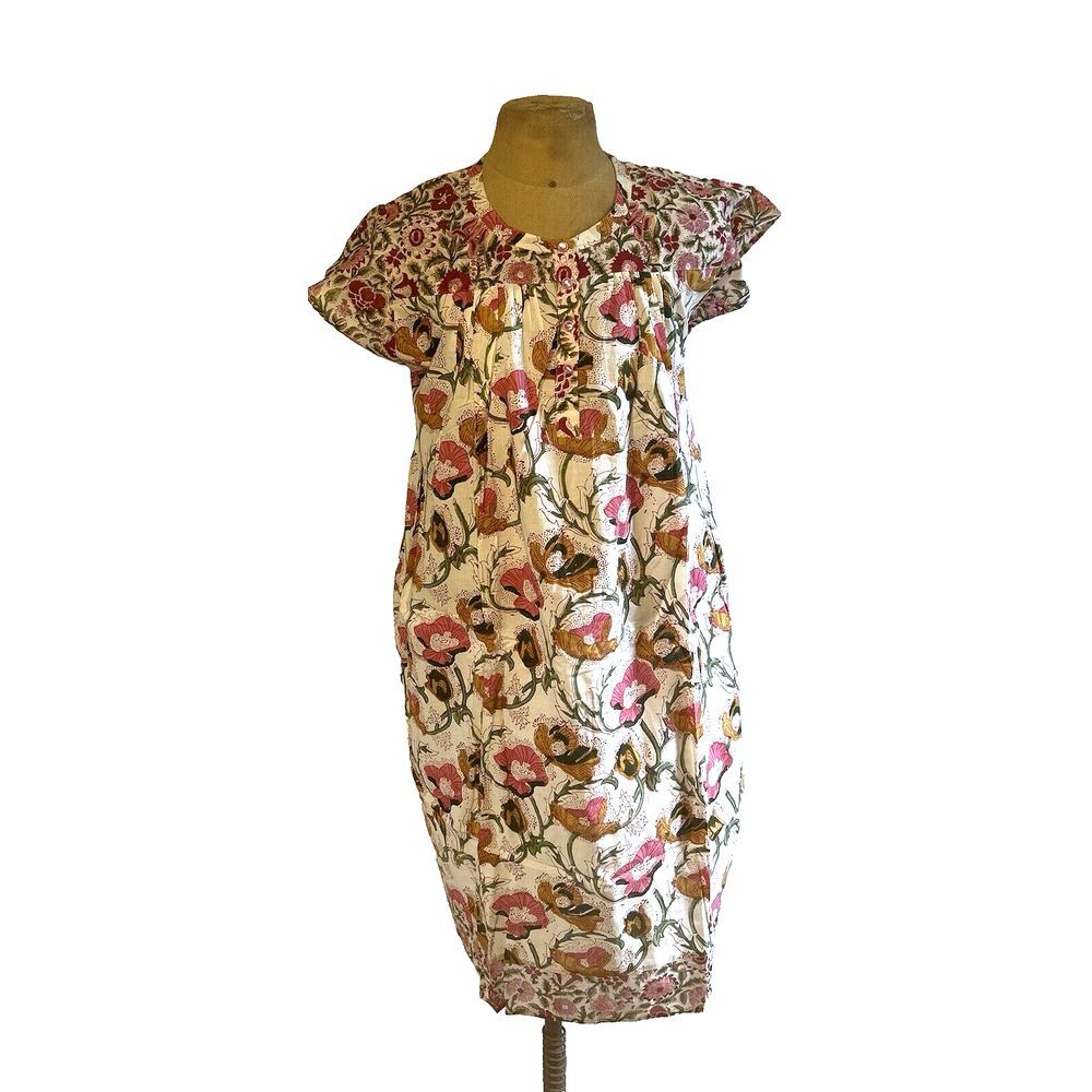 Indian Hand Block Print Dress Women Pink‎  Summer Wear Cotton  Dress Free Size